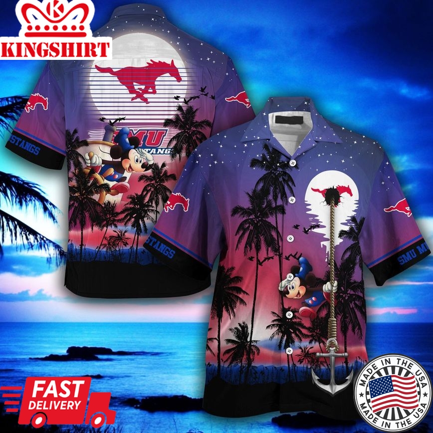 Ncaa Smu Mustangs Moon And Stars Night Trendy Hawaiian Shirt Aloha Shirt