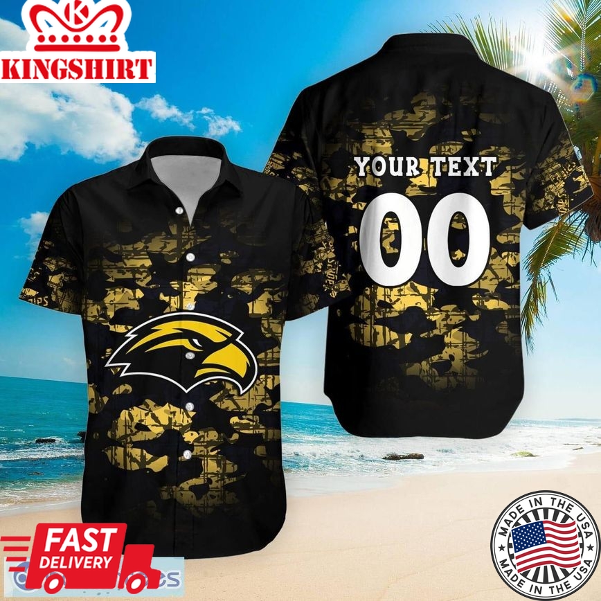 Ncaa Southern Miss Golden Eagles Custom Text Number Camouflage Vintage Trendy Hawaiian Shirt Aloha Shirt