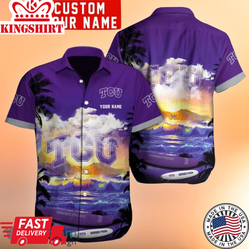 Ncaa Tcu Horned Frogs Custom Name Sunset Trendy Hawaiian Shirt Aloha Shirt