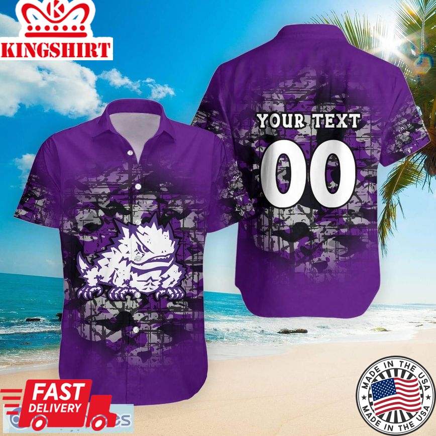 Ncaa Tcu Horned Frogs Custom Text Number Camouflage Vintage Trendy Hawaiian Shirt Aloha Shirt