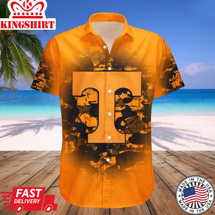 Ncaa Tennessee Volunteers Custom Text Number Orange Black Trendy Hawaiian Shirt V2 Aloha Shirt