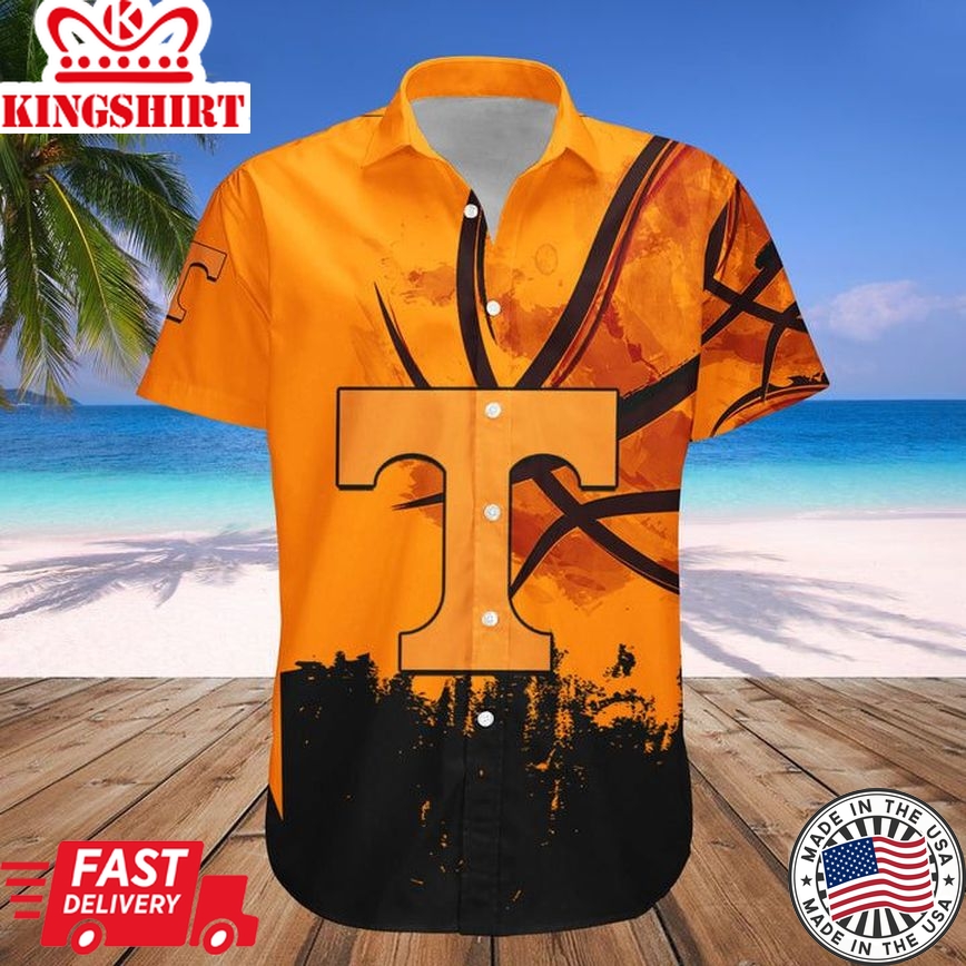 Ncaa Tennessee Volunteers Custom Text Number Orange Black Trendy Hawaiian Shirt V6 Aloha Shirt