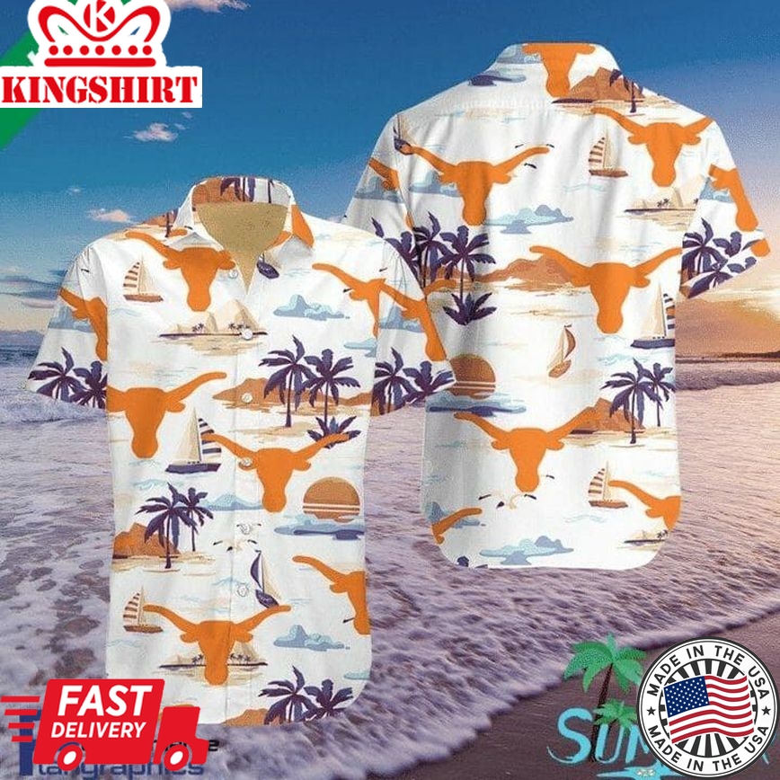 Ncaa Texas Longhorns White Orange Trendy Hawaiian Shirt Aloha Shirt