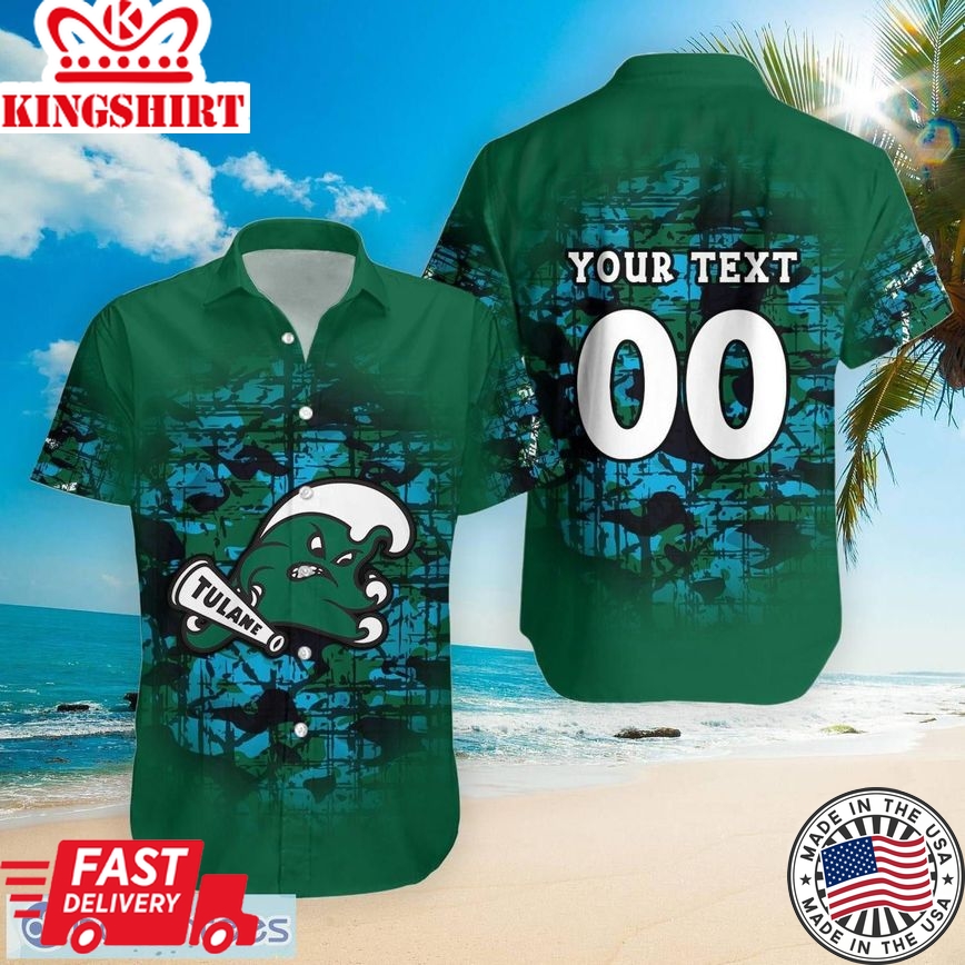 Ncaa Tulane Green Wave Custom Text Number Camouflage Vintage Trendy Hawaiian Shirt Aloha Shirt