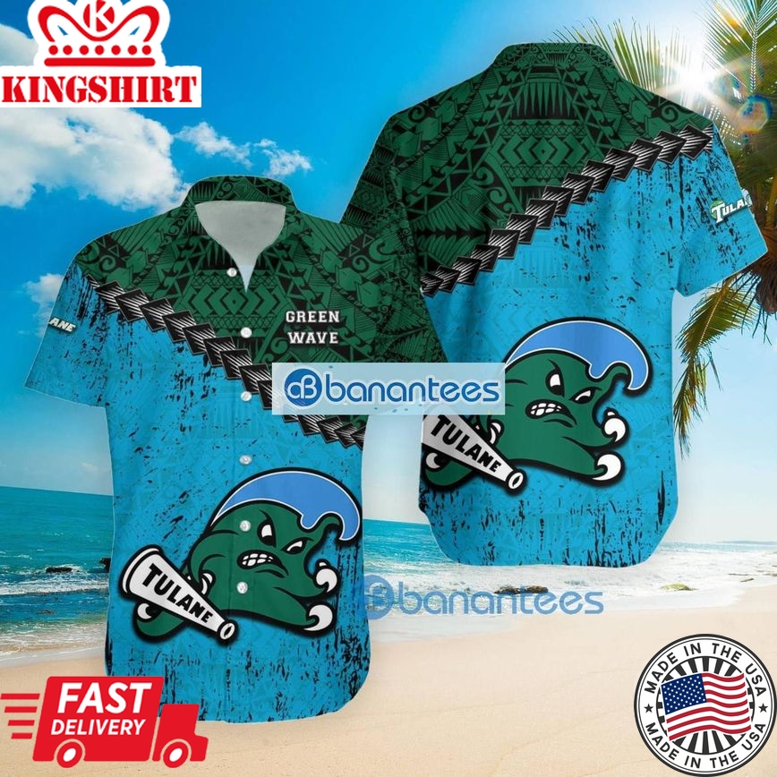 Ncaa Tulane Green Wave Grunge Polynesian Tattoo Trendy Hawaiian Shirt Aloha Shirt