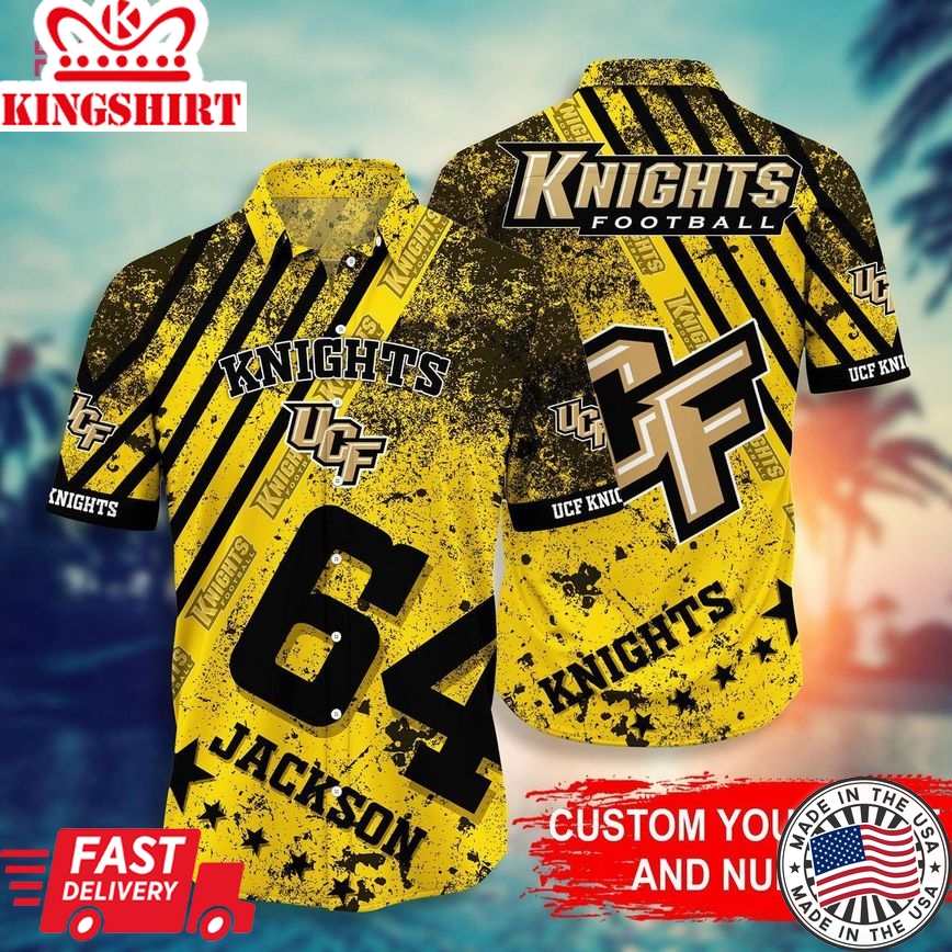 Ncaa Ucf Knights Custom Name Number Gold Trendy Hawaiian Shirt Aloha Shirt