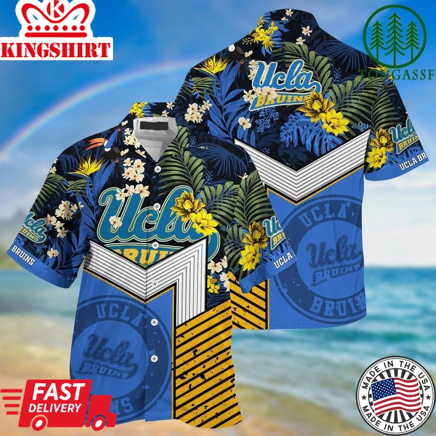 Ncaa Ucla Bruins Gold Flowers Blue Trendy Hawaiian Shirt Aloha Shirt