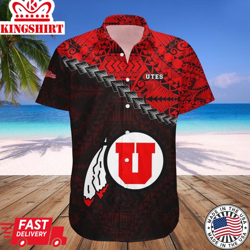 Ncaa Utah Utes Black Red Polynesian Grunge Trendy Hawaiian Shirt V6 Aloha Shirt