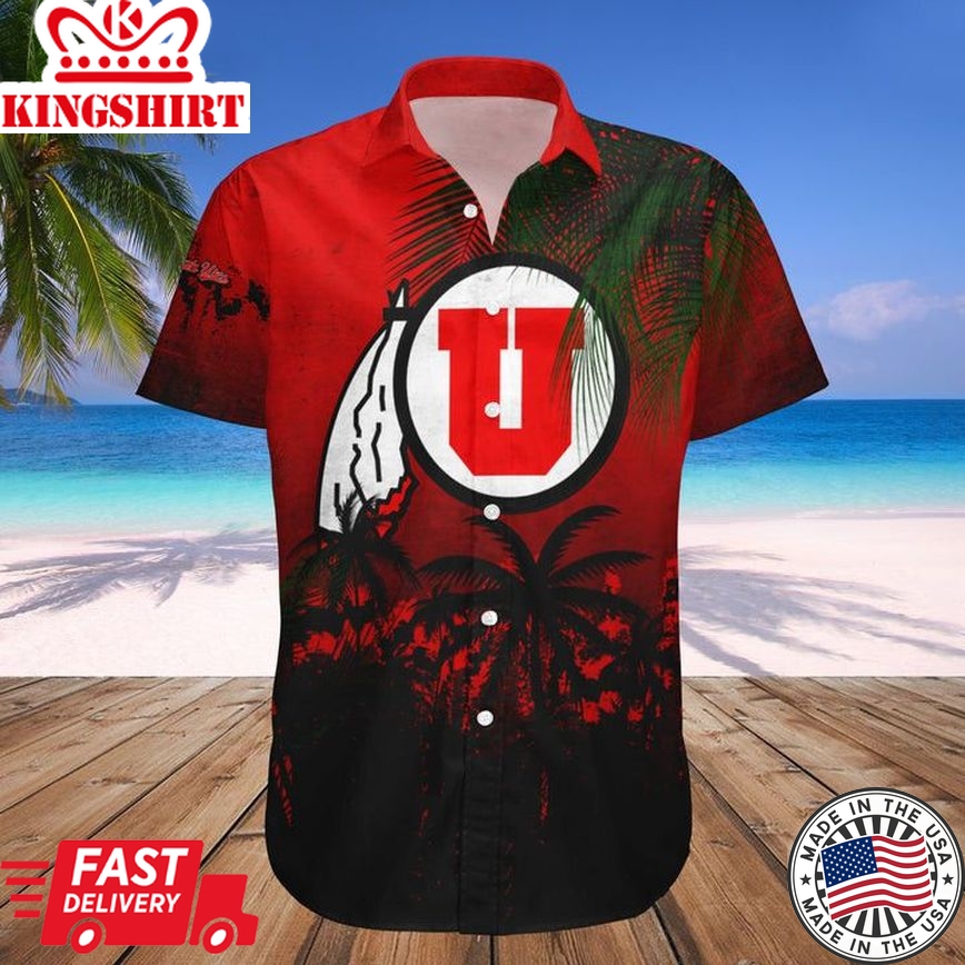 Ncaa Utah Utes Coconut Tree Tropical Grunge Red Trendy Hawaiian Shirt Aloha Shirt