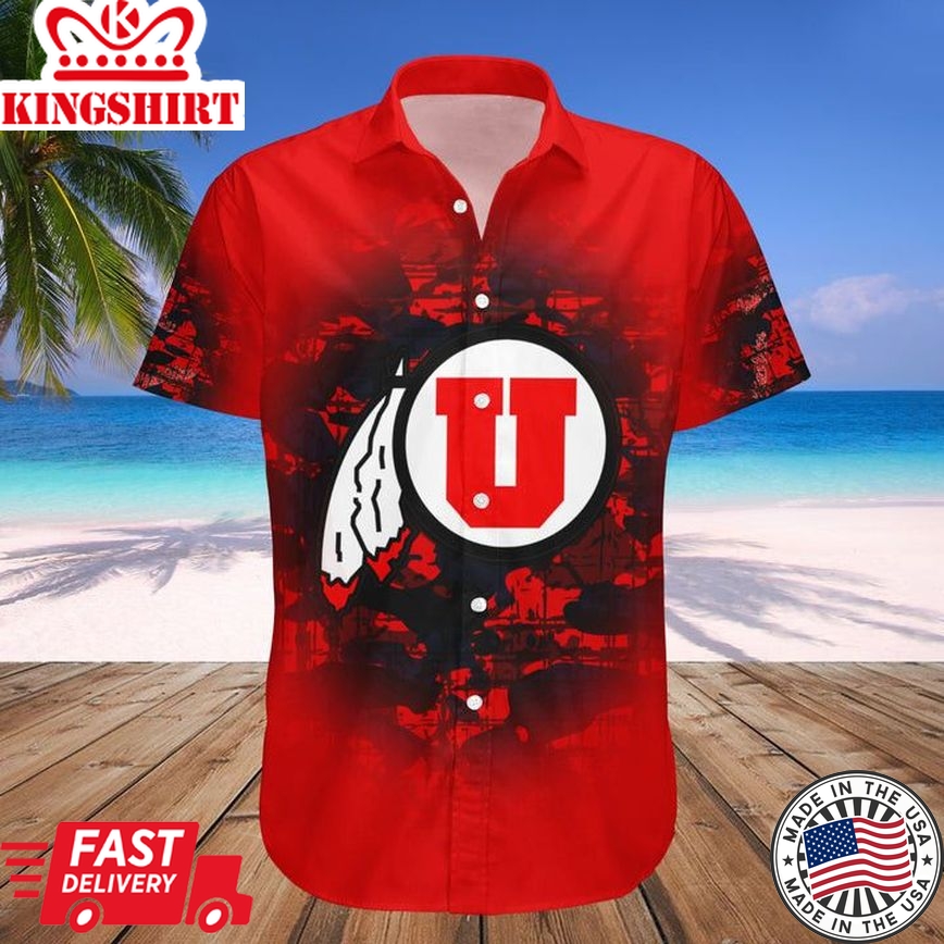 Ncaa Utah Utes Custom Text Number Red Black Camo Vintage Trendy Hawaiian Shirt Aloha Shirt