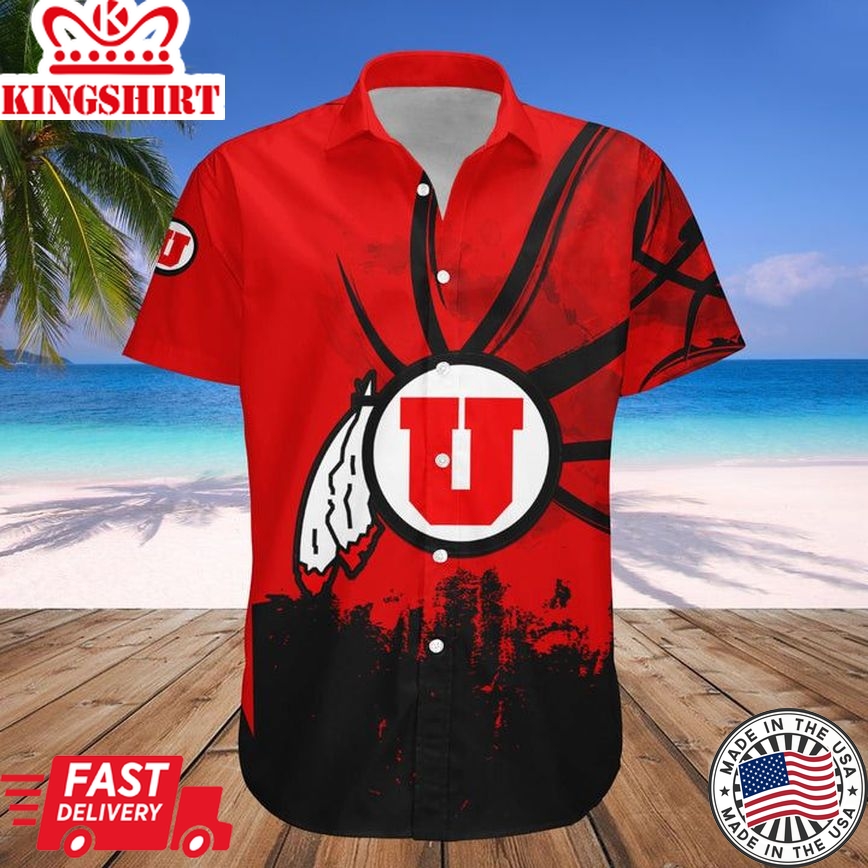 Ncaa Utah Utes Custom Text Number Red Black Grunge Trendy Hawaiian Shirt Aloha Shirt