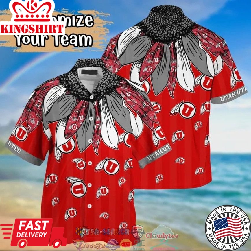 Ncaa Utah Utes Grey Native Feather Red Trendy Hawaiian Shirt Aloha Shirt