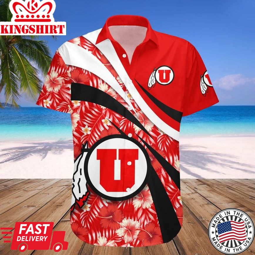 Ncaa Utah Utes Red Hibiscus Trendy Hawaiian Shirt Aloha Shirt