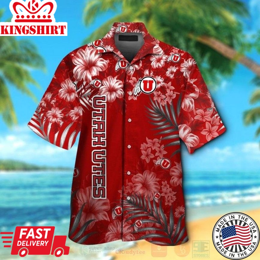 Ncaa Utah Utes Red Tropical Flowers Trendy Hawaiian Shirt Aloha Shirt