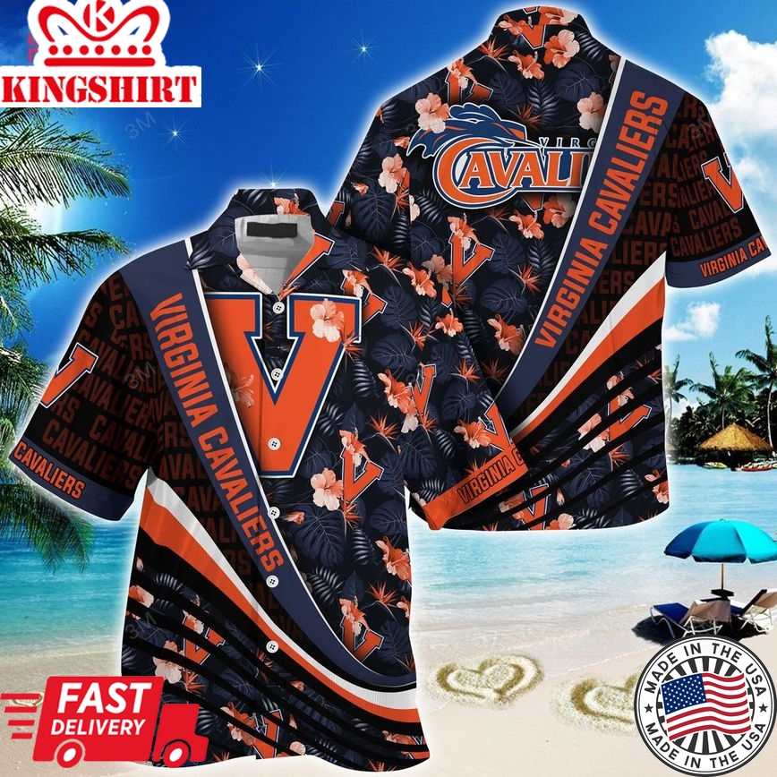 Ncaa Virginia Cavaliers Blue Orange Trendy Hawaiian Shirt V2 Aloha Shirt