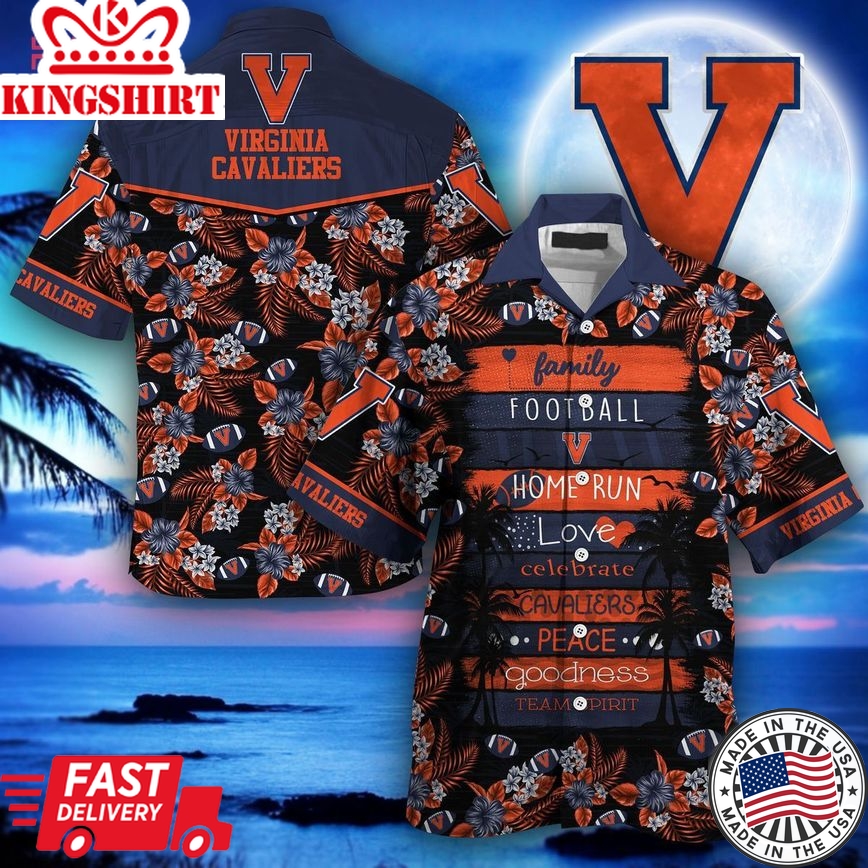 Ncaa Virginia Cavaliers Blue Orange Trendy Hawaiian Shirt V3 Aloha Shirt