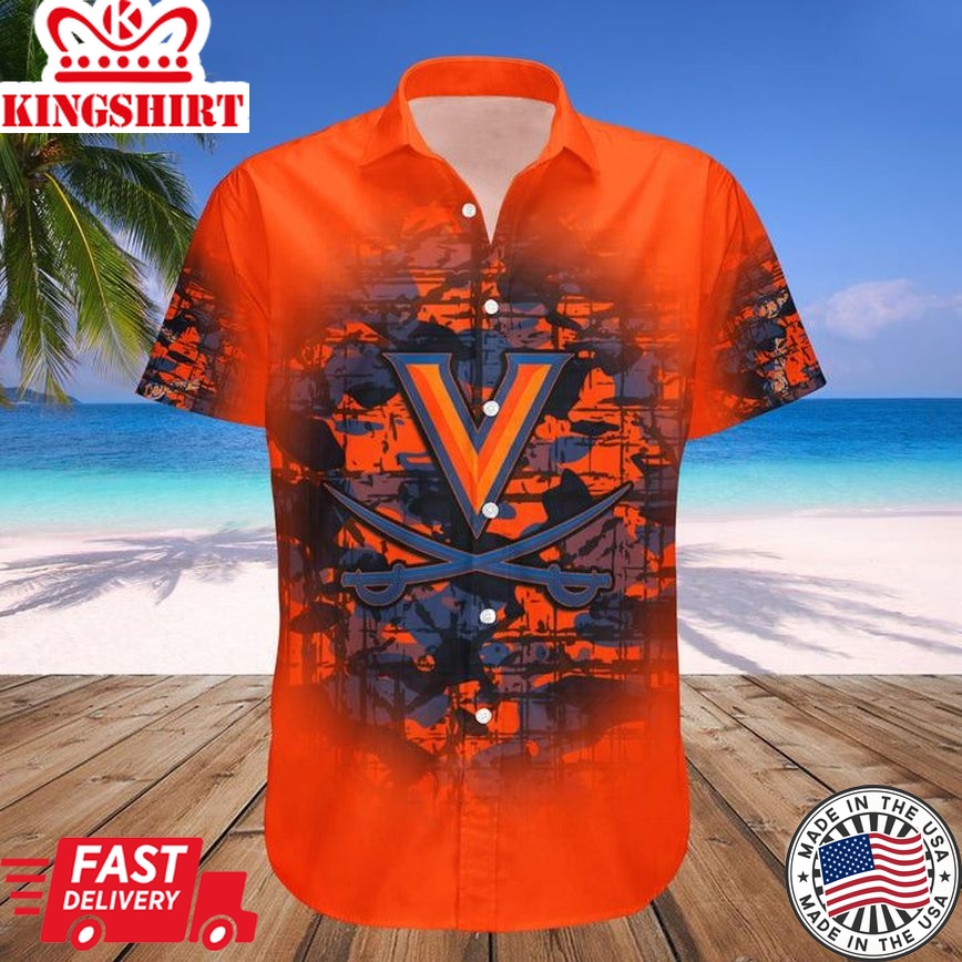 Ncaa Virginia Cavaliers Custom Text Number Orange Trendy Hawaiian Shirt V3 Aloha Shirt