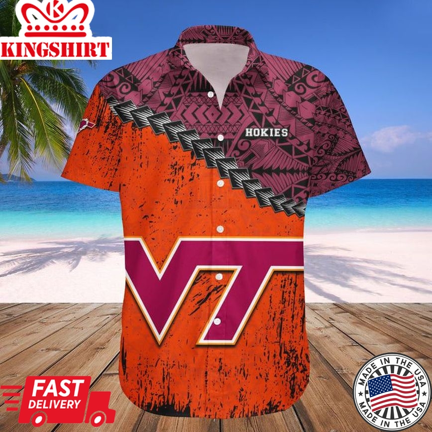 Ncaa Virginia Tech Hokies Orange Maroon Trendy Hawaiian Shirt V12 Aloha Shirt