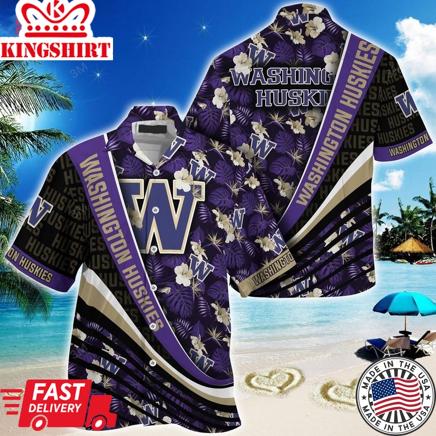 Ncaa Washington Huskies Black Purple Trendy Hawaiian Shirt V2 Aloha Shirt