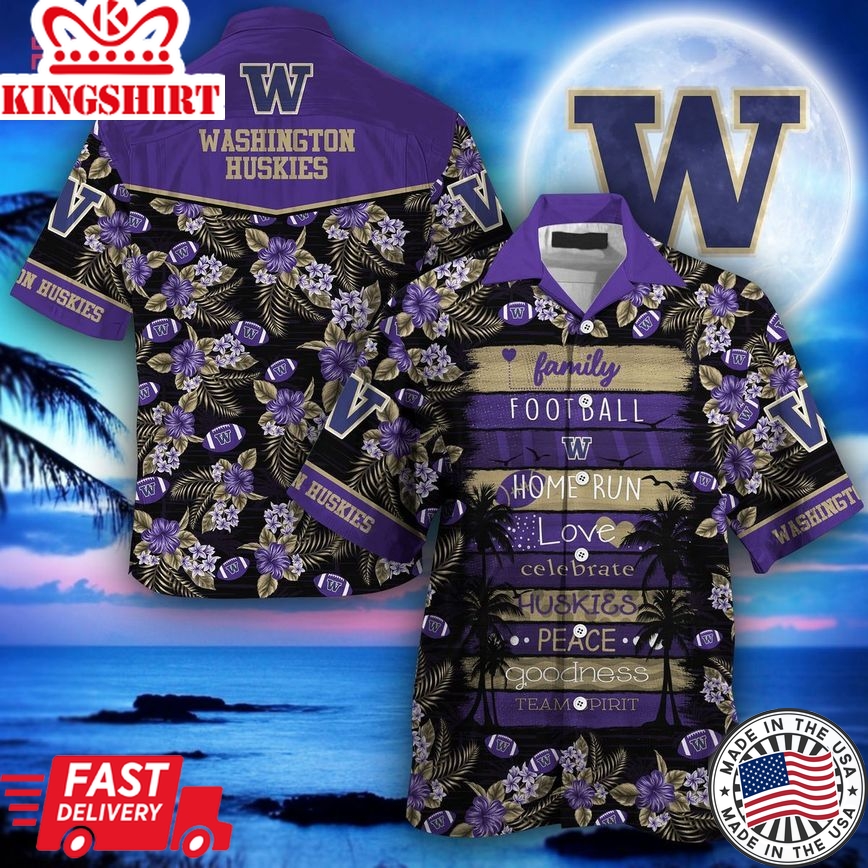 Ncaa Washington Huskies Black Purple Trendy Hawaiian Shirt V3 Aloha Shirt