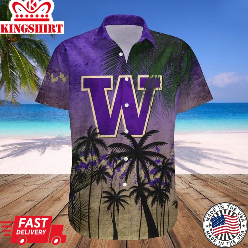 Ncaa Washington Huskies Coconut Tree Tropical Trendy Hawaiian Shirt Aloha Shirt