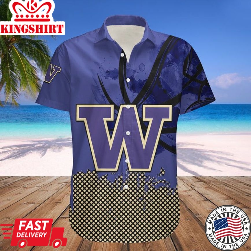 Ncaa Washington Huskies Custom Text Number Purple Gold Trendy Hawaiian Shirt V8 Aloha Shirt