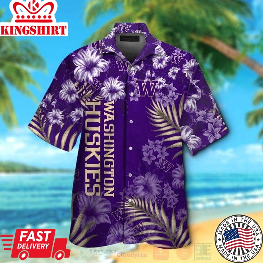 Ncaa Washington Huskies Purple Flowers Trendy Hawaiian Shirt Aloha Shirt