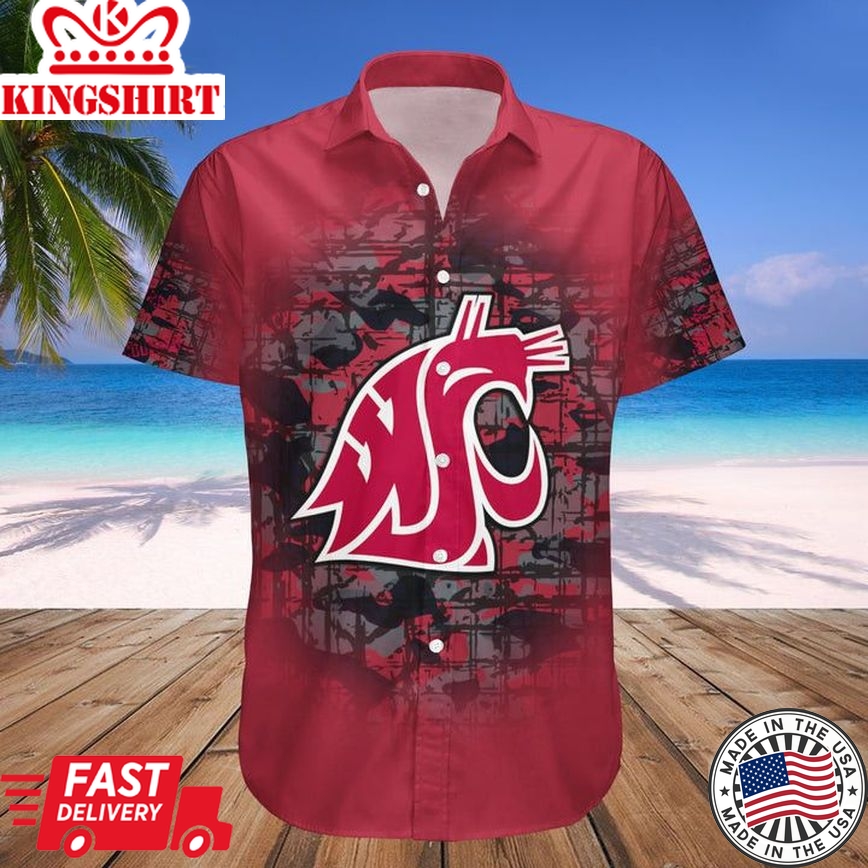 Ncaa Washington State Cougars Custom Text Number Red Camo Vintage Trendy Hawaiian Shirt Aloha Shirt