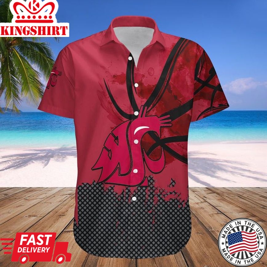 Ncaa Washington State Cougars Custom Text Number Red Grunge Pattern Trendy Hawaiian Shirt Aloha Shirt