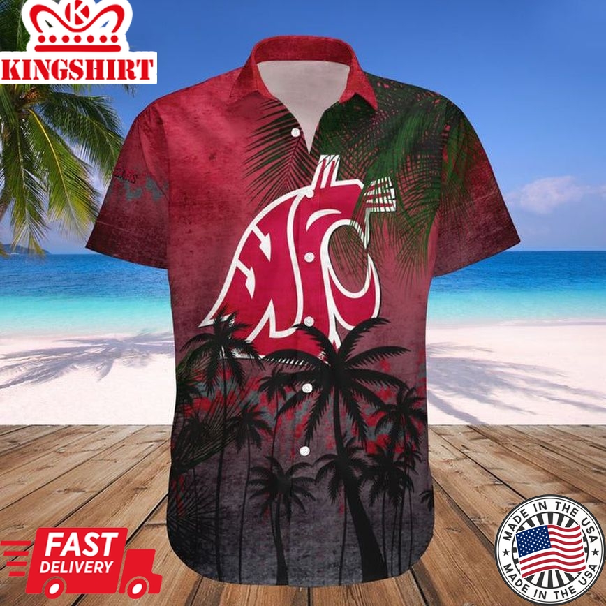 Ncaa Washington State Cougars Red Coconut Tree Tropical Grunge Trendy Hawaiian Shirt Aloha Shirt