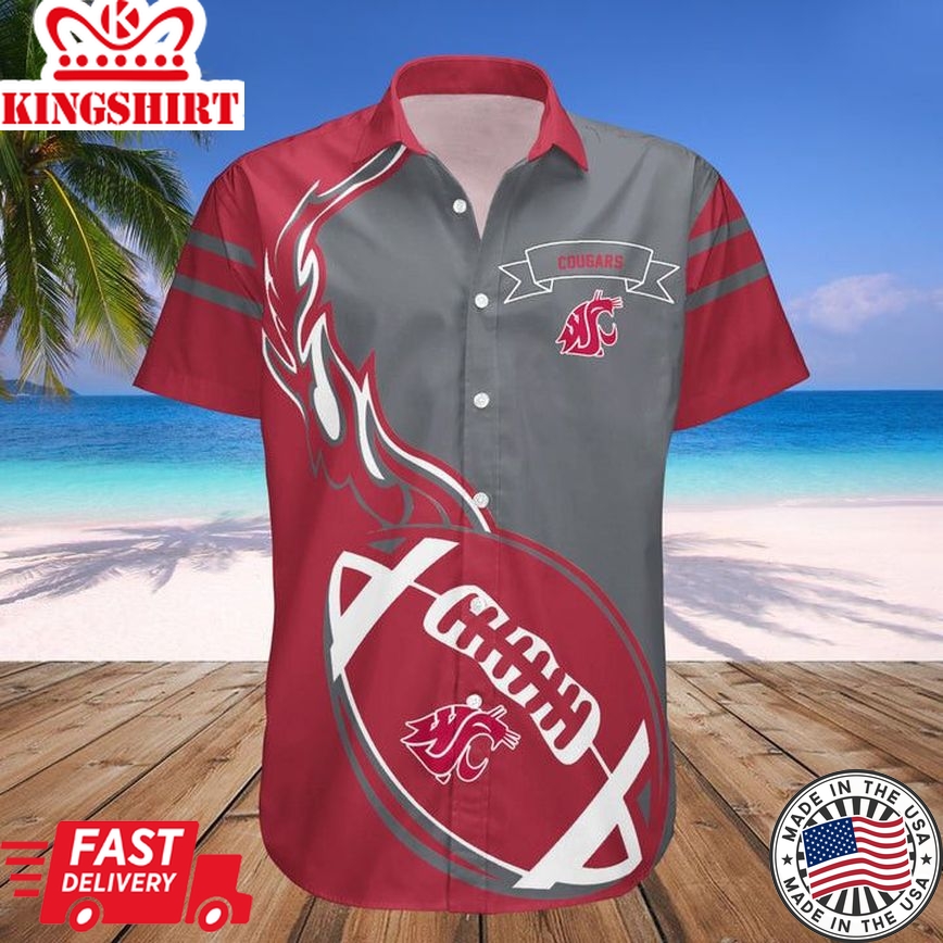 Ncaa Washington State Cougars Red Grey Flame Ball Trendy Hawaiian Shirt V2 Aloha Shirt