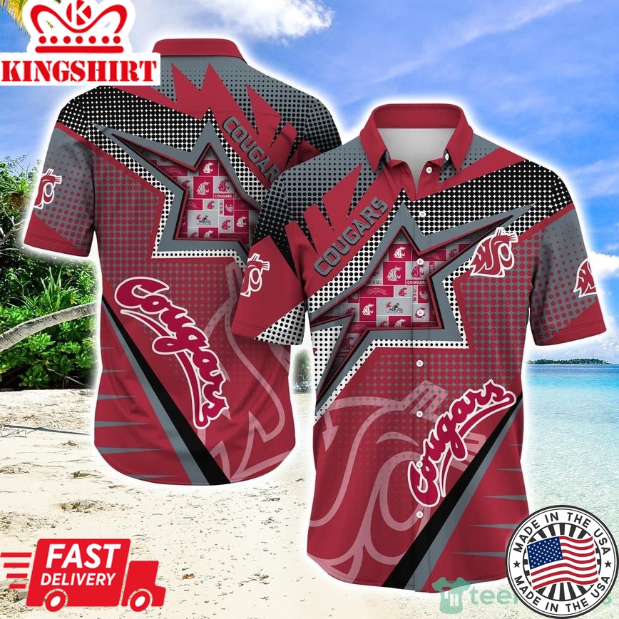 Ncaa Washington State Cougars Red Grey Star Pattern Trendy Hawaiian Shirt Aloha Shirt