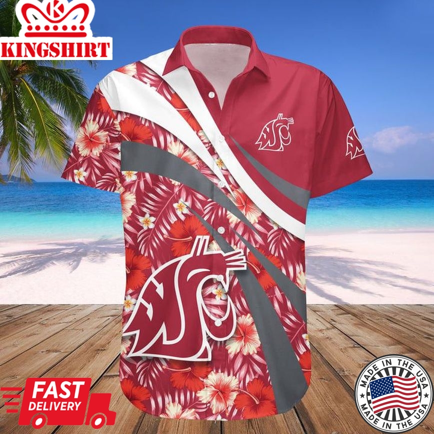 Ncaa Washington State Cougars Red Hibiscus Style Trendy Hawaiian Shirt Aloha Shirt