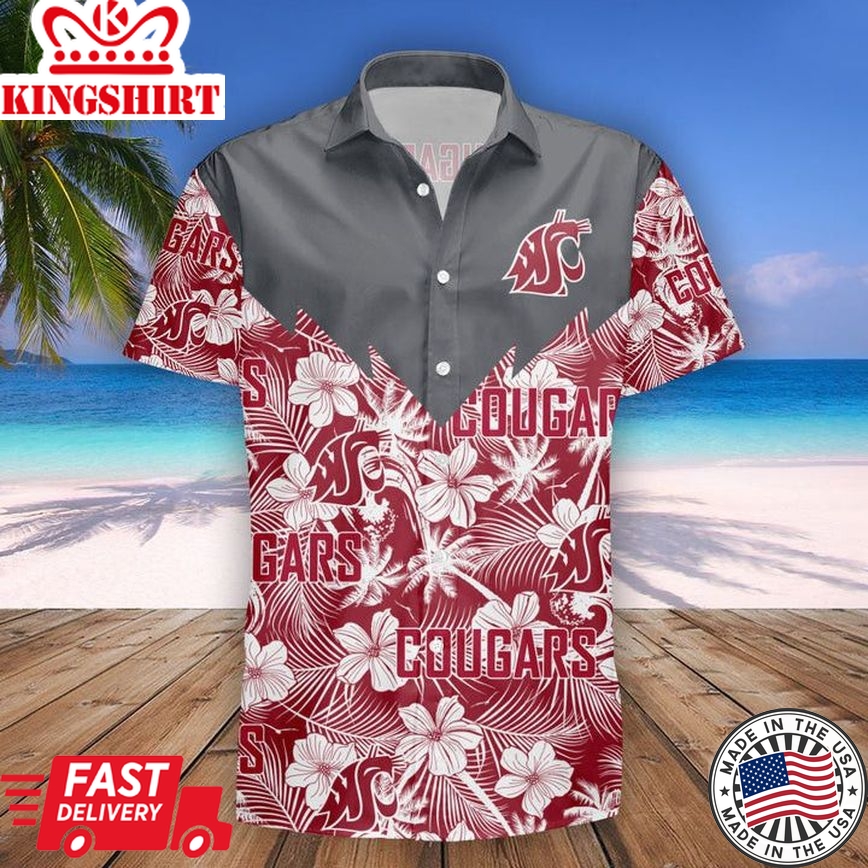 Ncaa Washington State Cougars Red White Flowers Trendy Hawaiian Shirt Aloha Shirt