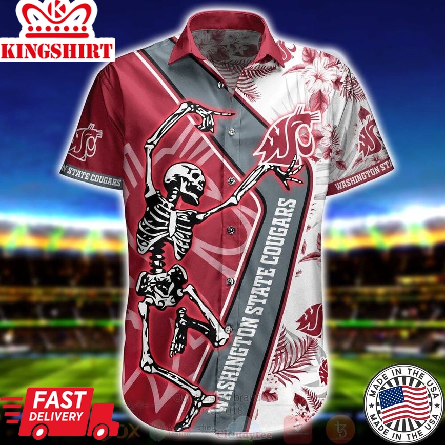 Ncaa Washington State Cougars Skeleton Dancing Red White Trendy Hawaiian Shirt Aloha Shirt