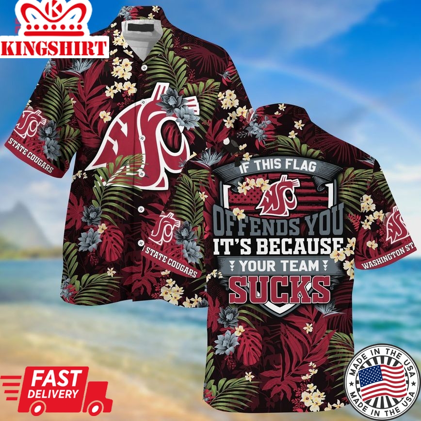 Ncaa Washington State Cougars Tropical Flowers Your Team Trendy Hawaiian Shirt Aloha Shirt