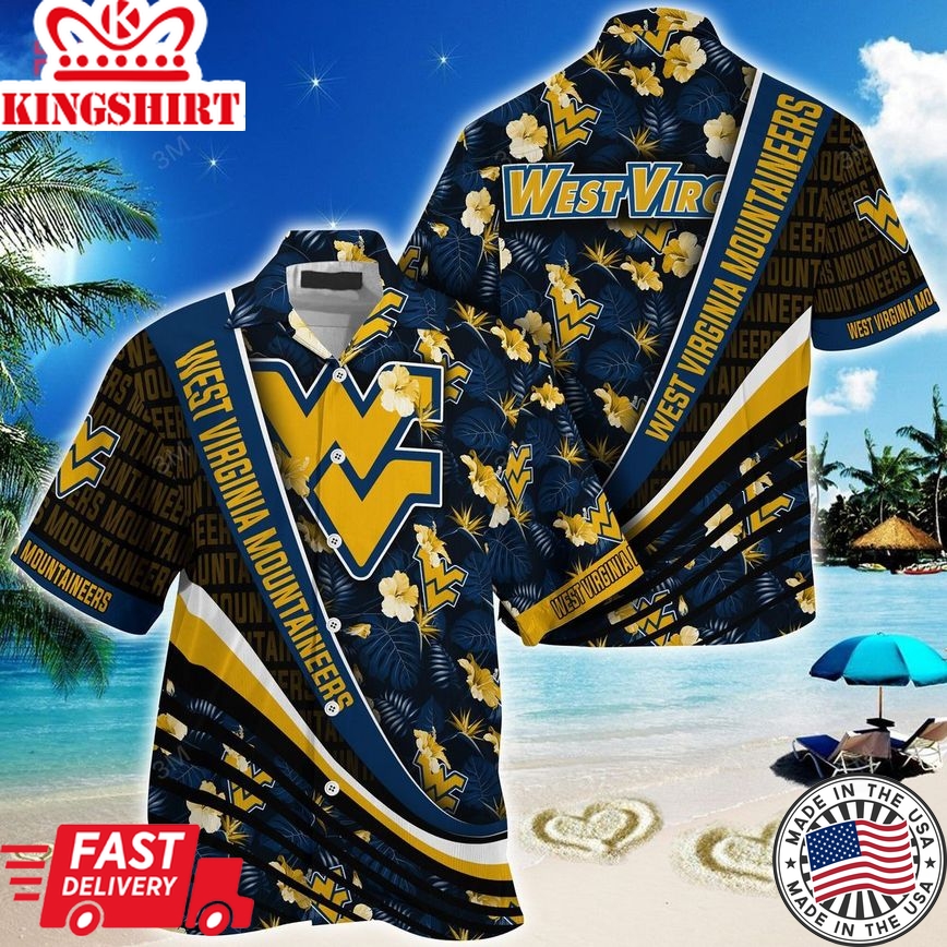 Ncaa West Virginia Mountaineers Black Blue Trendy Hawaiian Shirt V2 Aloha Shirt