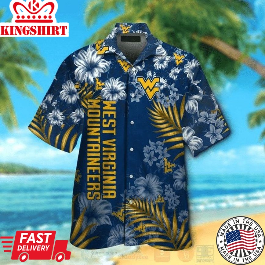 Ncaa West Virginia Mountaineers Blue Flowers Trendy Hawaiian Shirt Aloha Shirt