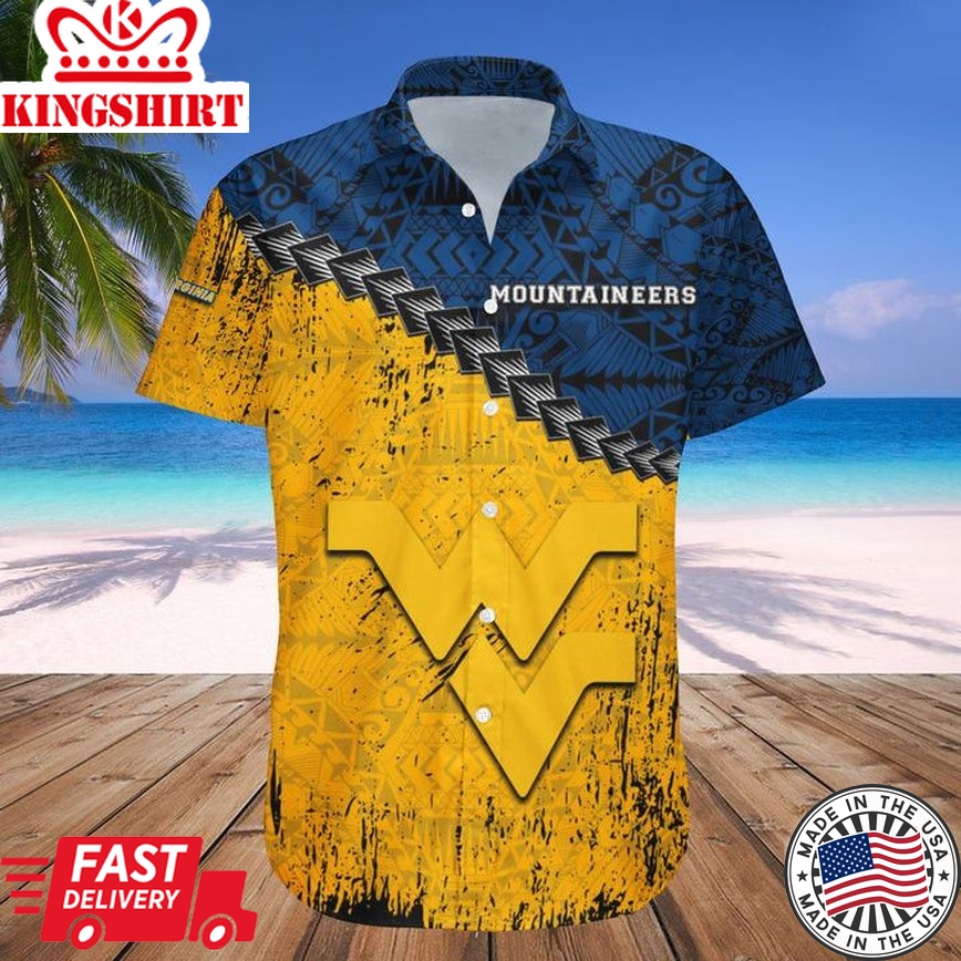 Ncaa West Virginia Mountaineers Blue Gold Trendy Hawaiian Shirt V6 Aloha Shirt