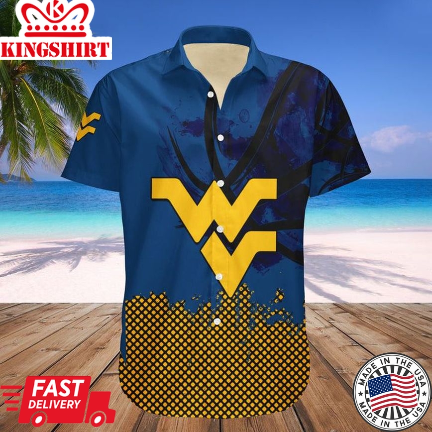 Ncaa West Virginia Mountaineers Custom Text Number Blue Gold Trendy Hawaiian Shirt Aloha Shirt