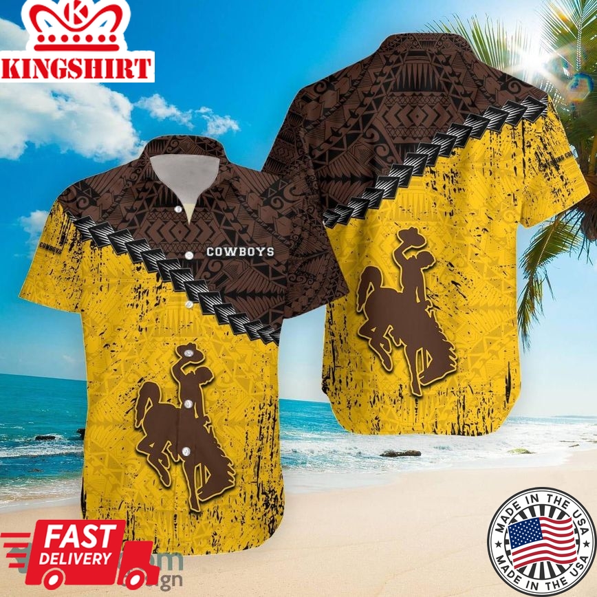 Ncaa Wyoming Cowboys Grunge Polynesian Tattoo Trendy Hawaiian Shirt Aloha Shirt