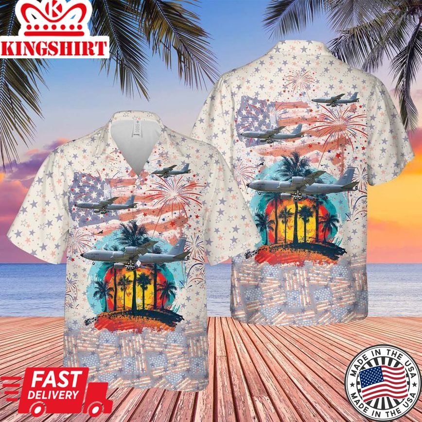 Nebraska Air National Guard 173D Air Refueling Squadron Boeing Kc-135 Stratotanker 59-1495, 4Th Of July Trendy Hawaiian Shirt