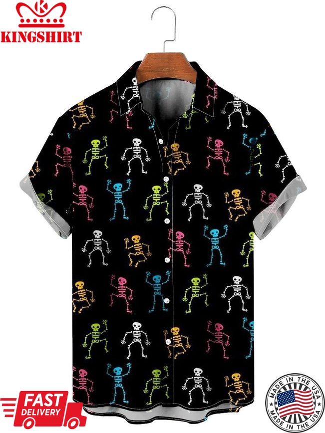 Neon Dancing Skeleton Print Hawaiian Shirt