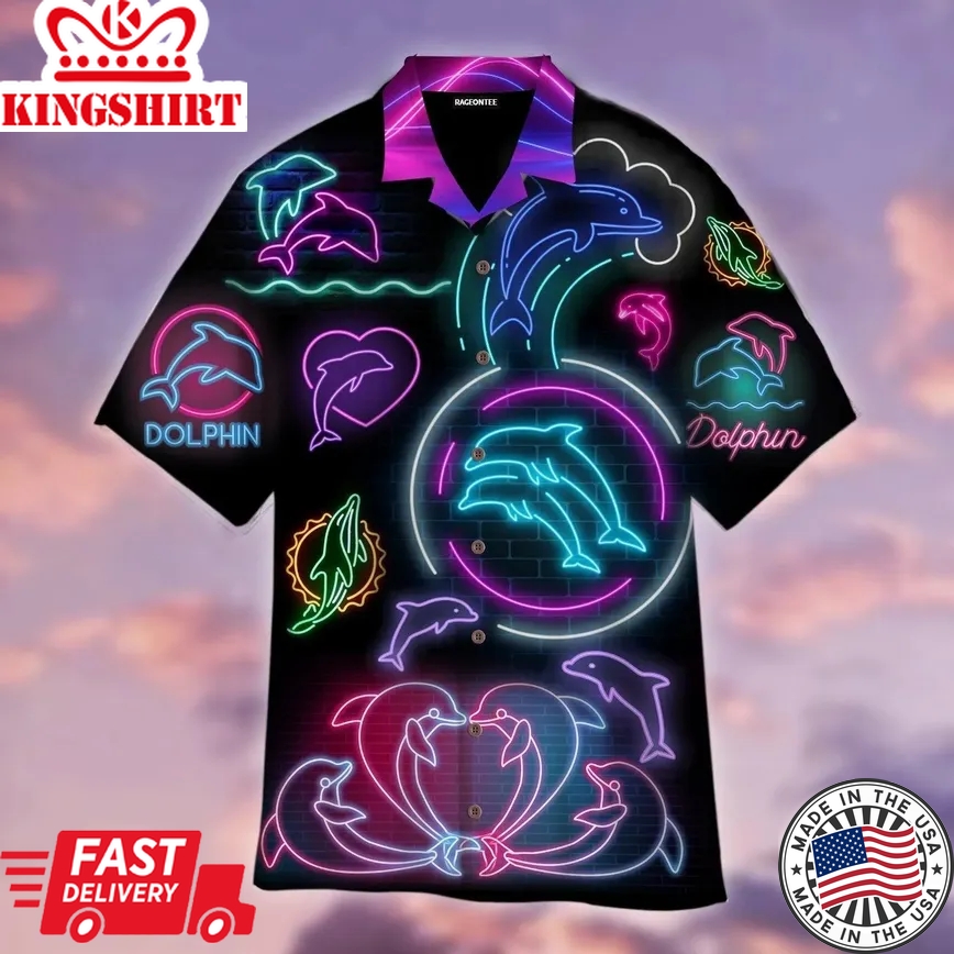 Neon Dolphin Trendy Hawaiian Shirt For