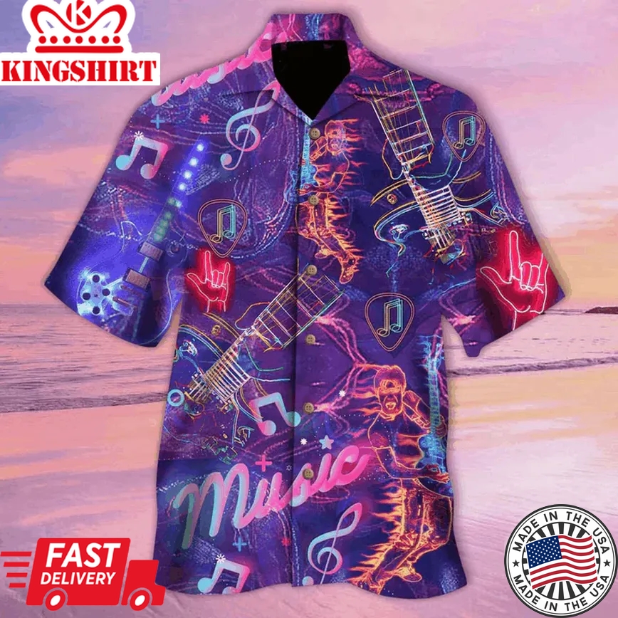 Neon Electric Guitar Trendy Hawaiian Shirt