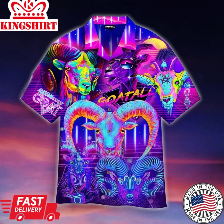 Neon Goat Goatally Purple Trendy Hawaiian Shirt For