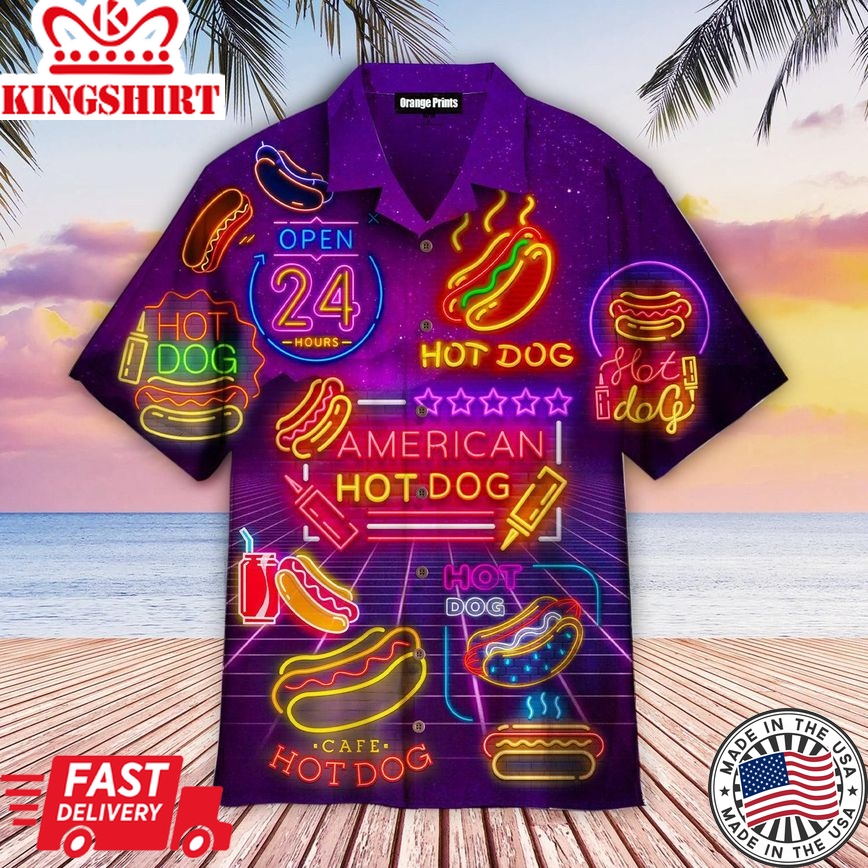 Neon Hot Dogs Trendy Hawaiian Shirt