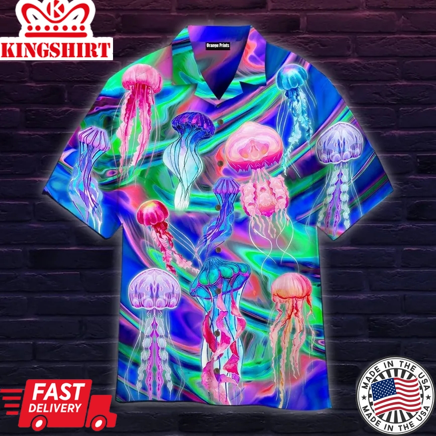 Neon Jellyfish Under The Sea Trendy Hawaiian Shirt For