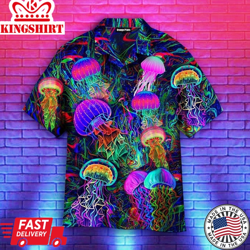 Neon Jellyfish Under The Sea Trendy Hawaiian Shirt For