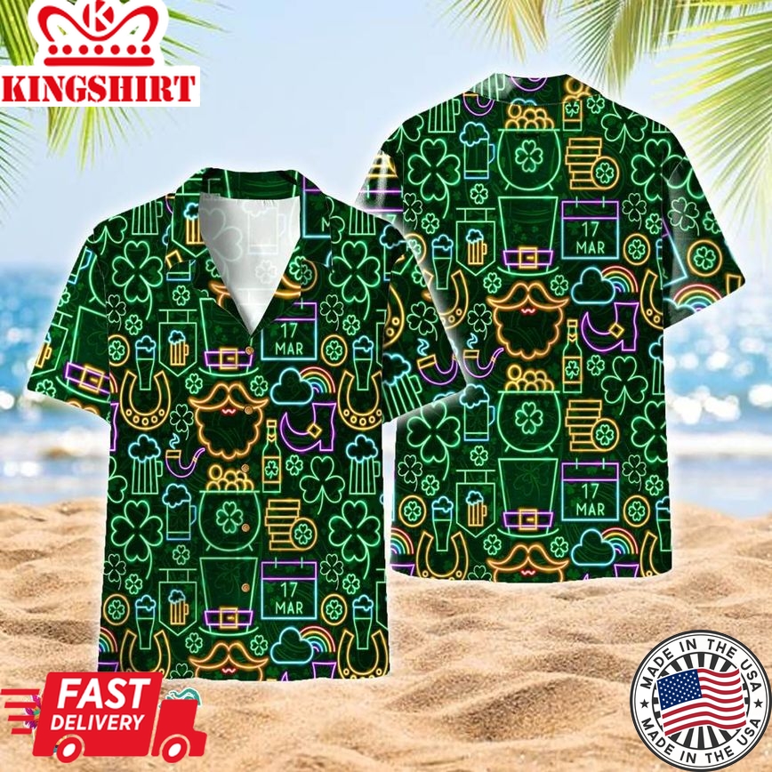 Neon Light Black St Patricks Day Aloha Hawaiian Shirts, Aloha Hawaiian Shirts